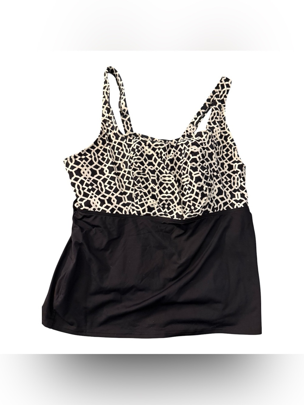 Lands End Women’s Tankini Swim Top in black and white print| Size: 16W G cup